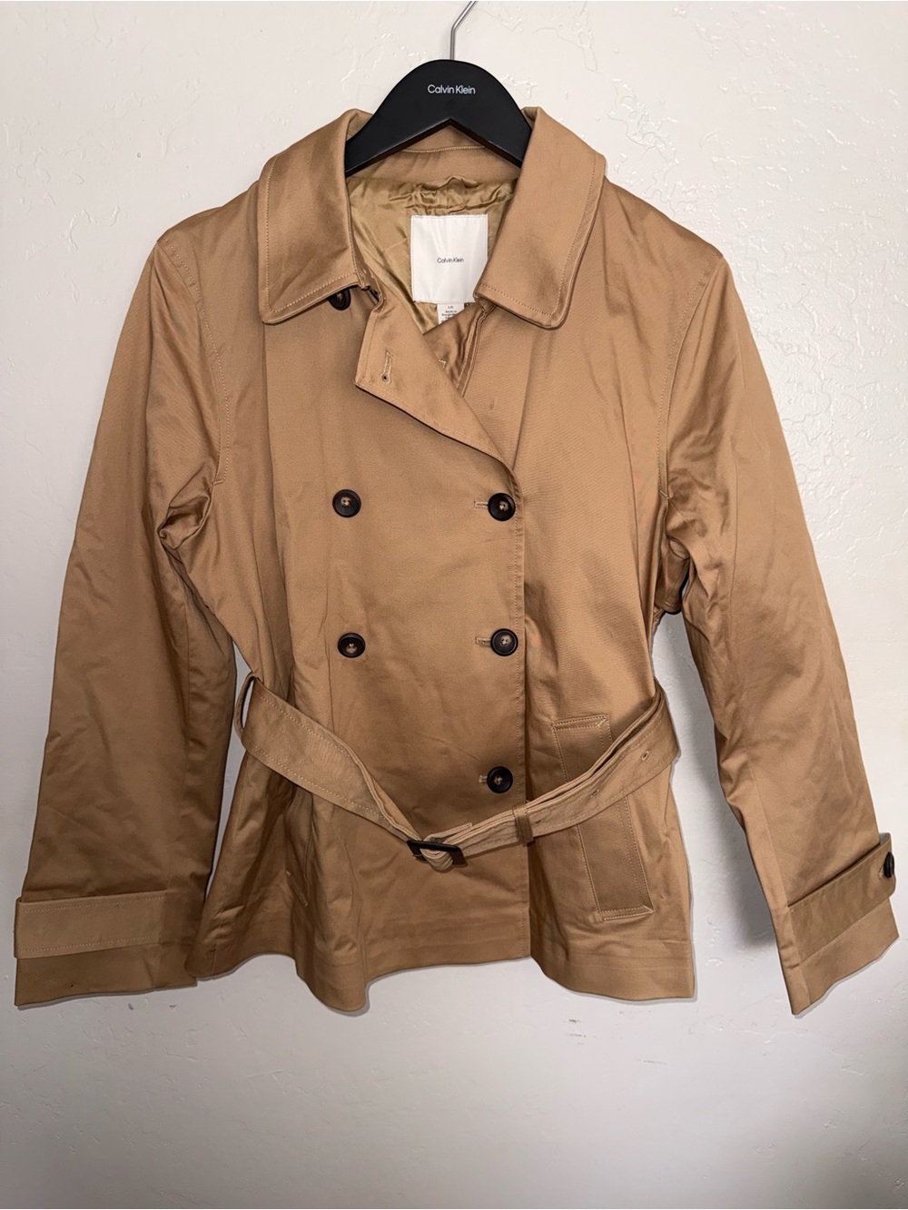Calvin Klein Women's Camel Tan Double-Breasted Trench Jacket